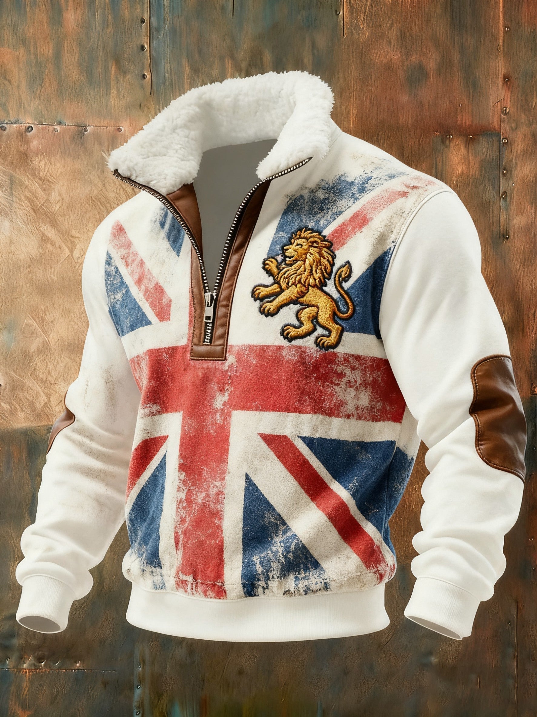 Men's Vintage England Flag Lion Printed Sweatshirt