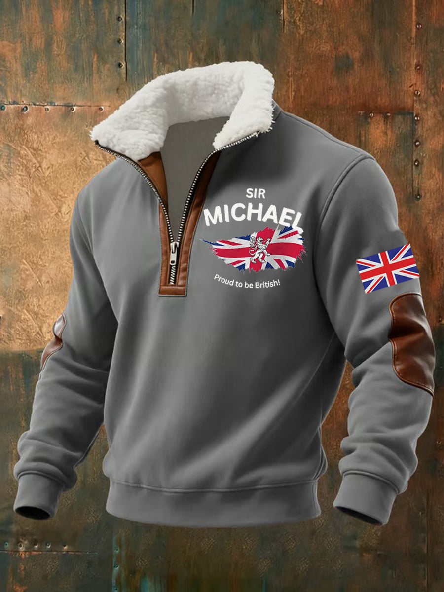 Men's Vintage England Flag Sir Michael Proud To Be British Printed Sweatshirt-3