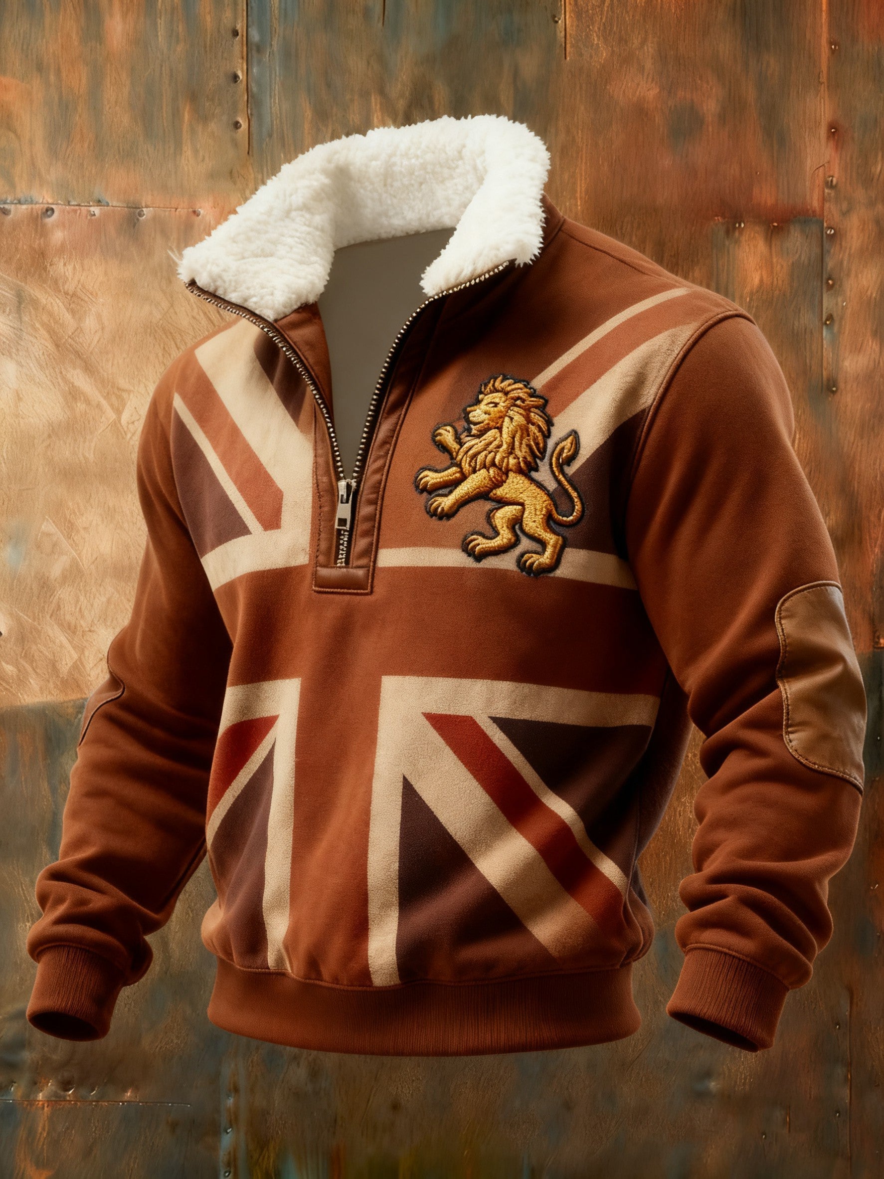 Men's Vintage England Flag Lion Printed Sweatshirt-5