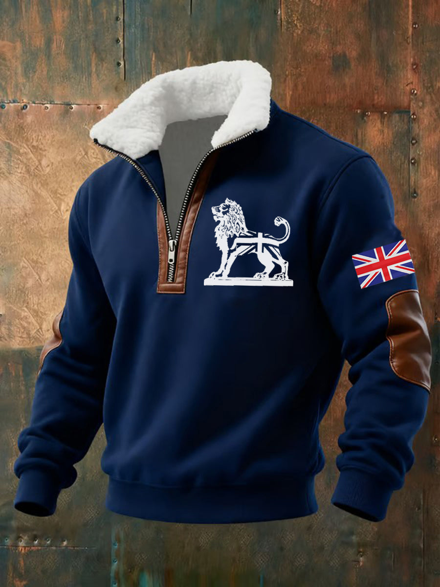 Men's Vintage England Flag Lion Printed Sweatshirt-1