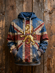 Men's Vintage England Flag Lion Printed Hoodie