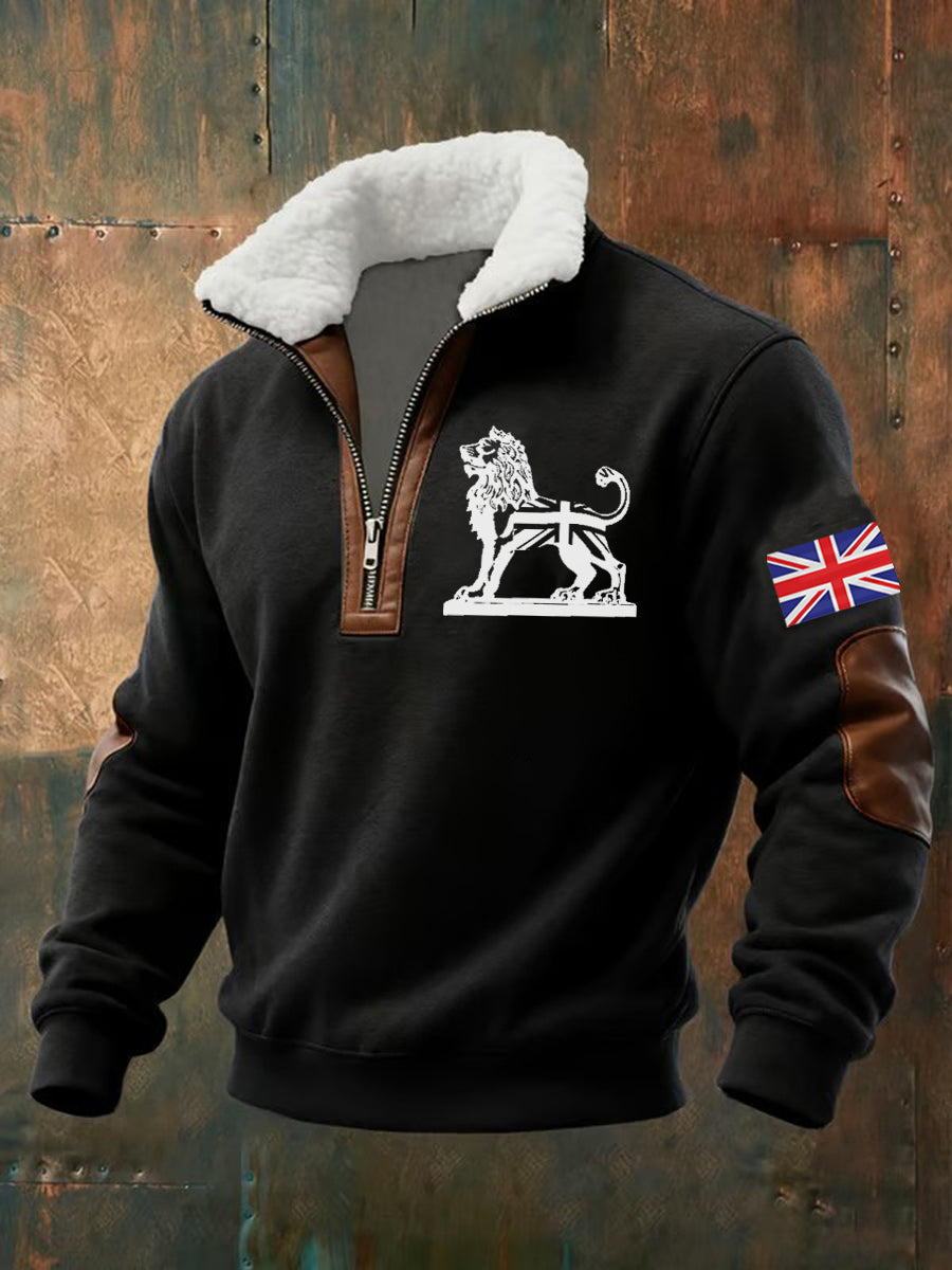 Men's Vintage England Flag Lion Printed Sweatshirt-2