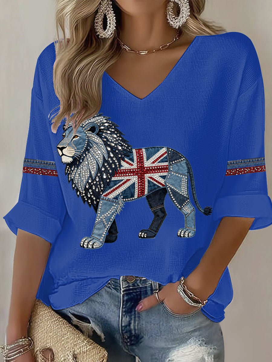 Women's British Faux Denim Printed Casual T-shirt-3