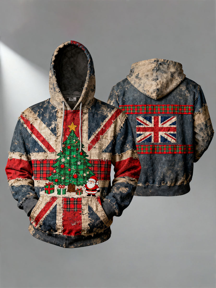 Unisex UK Flag Christmas Santa Printed Hoodie