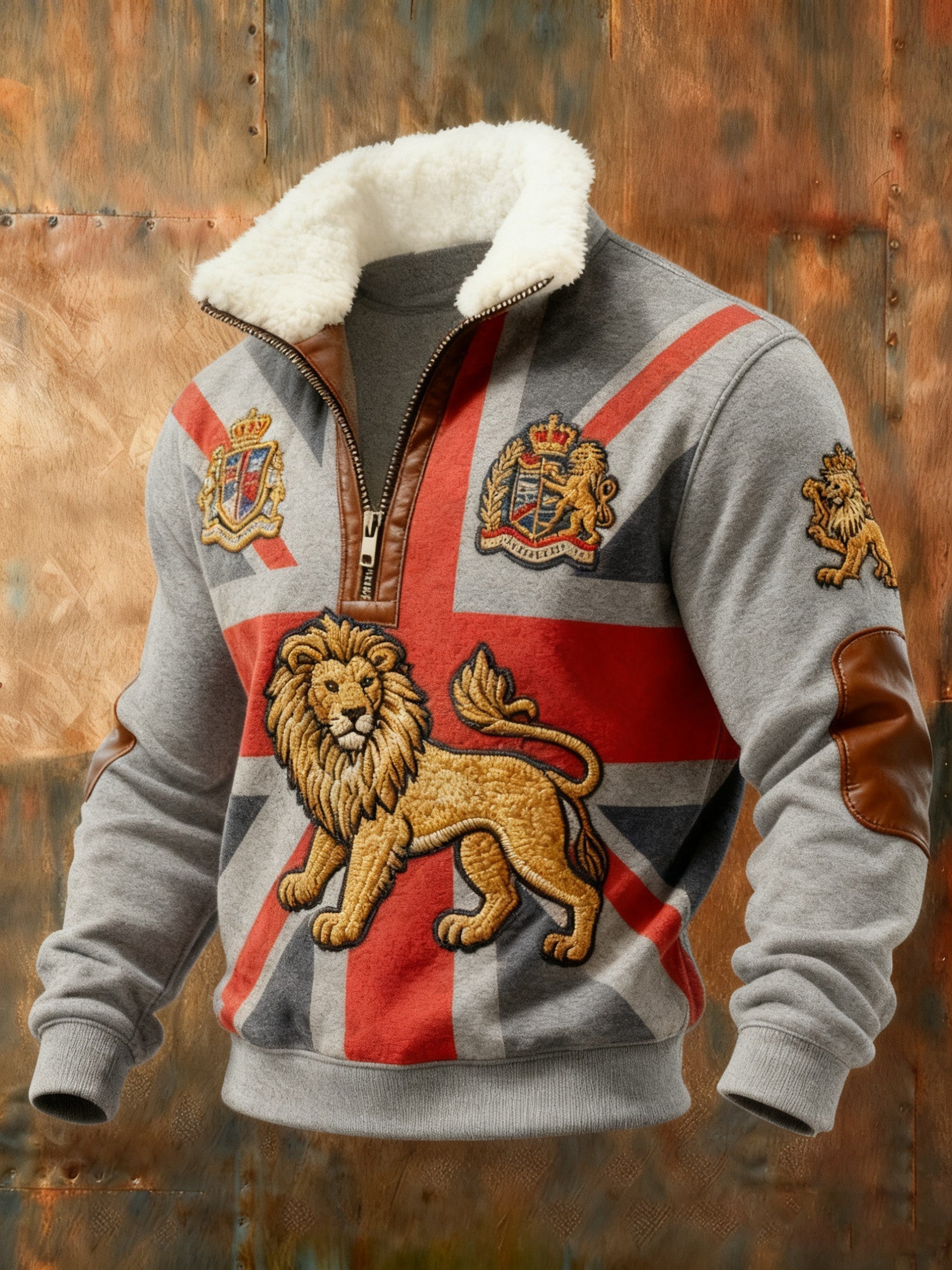 Men's Vintage England Flag Lion Printed Sweatshirt-2