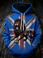 Men's Vintage England Flag Lion Printed Hoodie