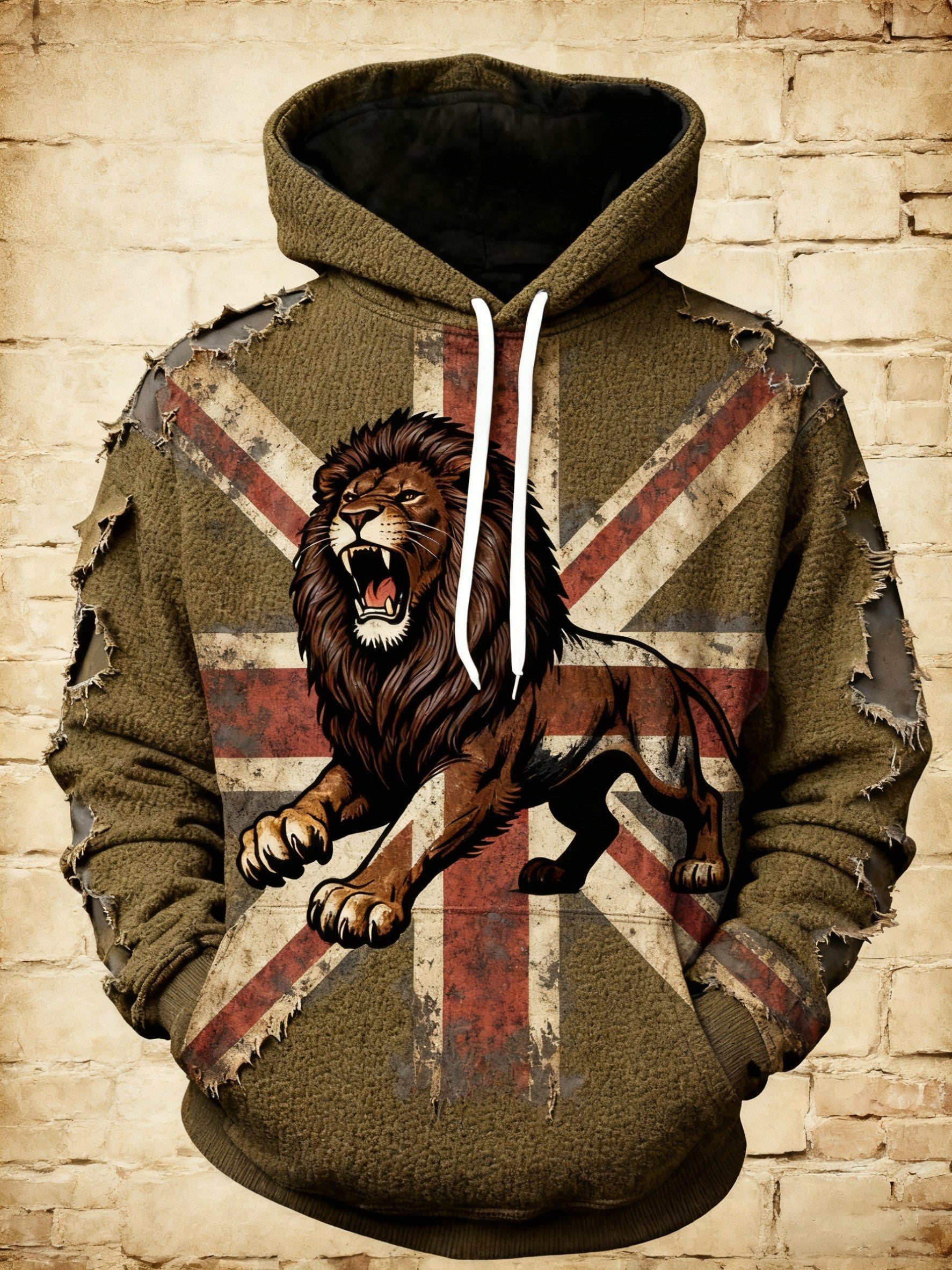 Men's Vintage England Flag Lion Printed Hoodie-1