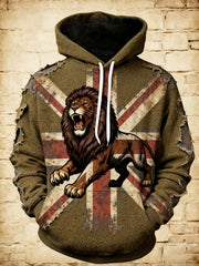Men's Vintage England Flag Lion Printed Hoodie-1