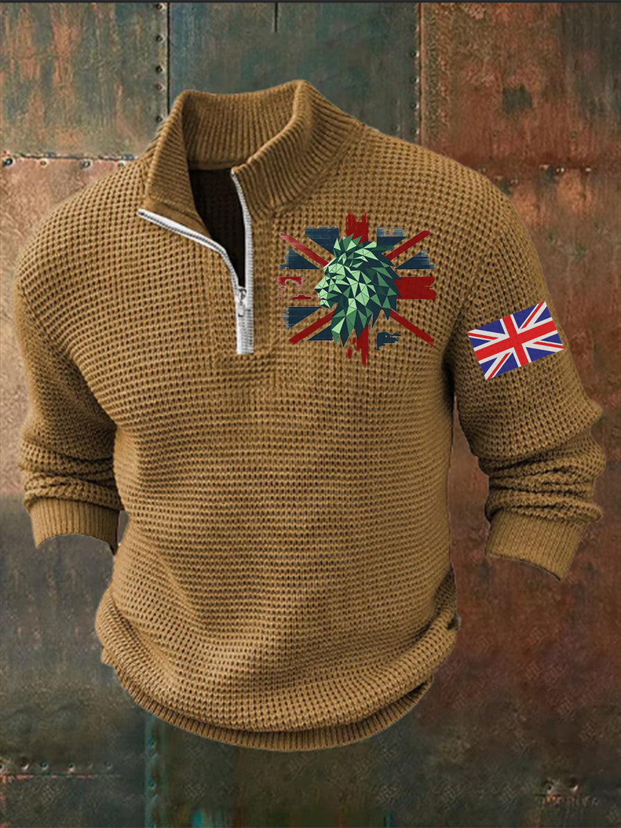 Men's Vintage England Flag Lion Printed Sweater-1