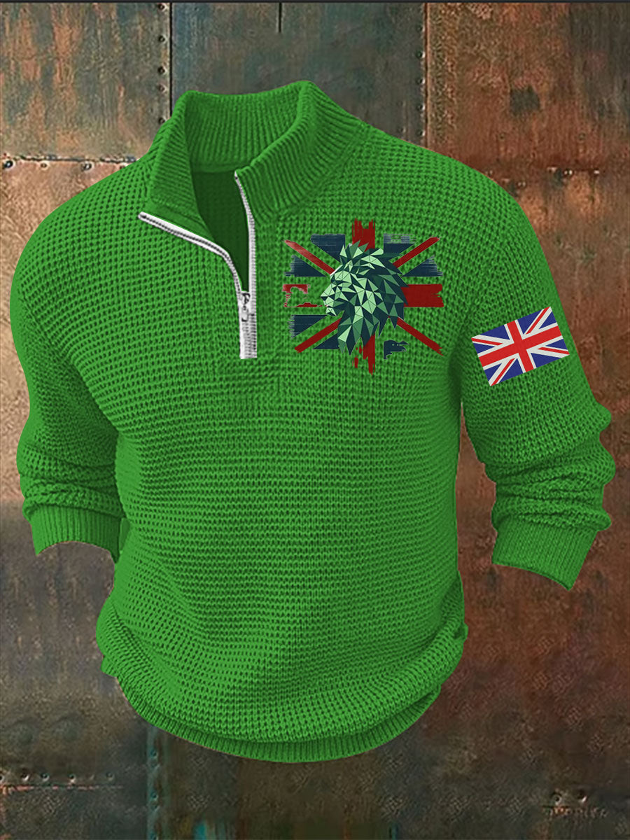 Men's Vintage England Flag Lion Printed Sweater-2