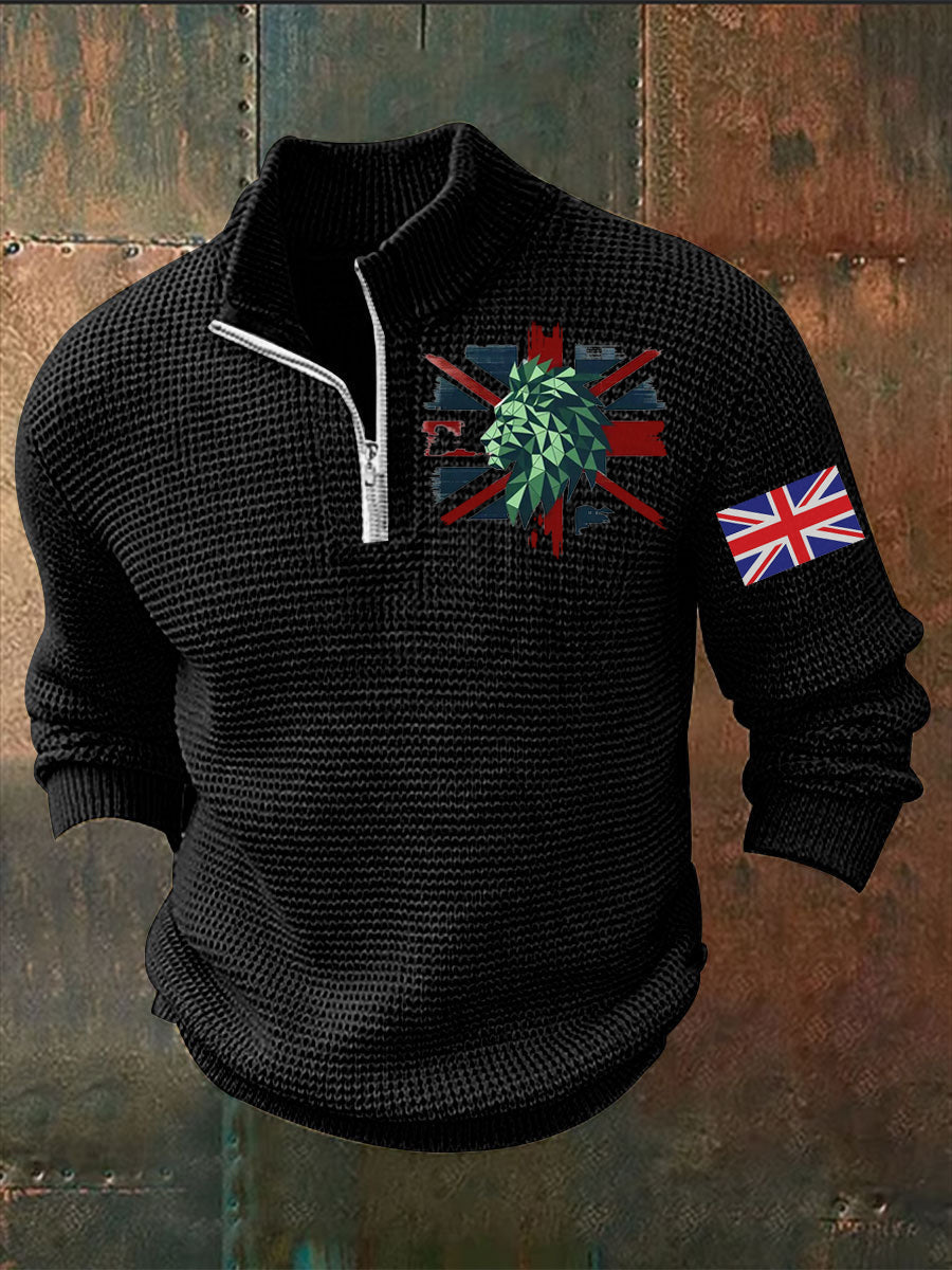 Men's Vintage England Flag Lion Printed Sweater-3