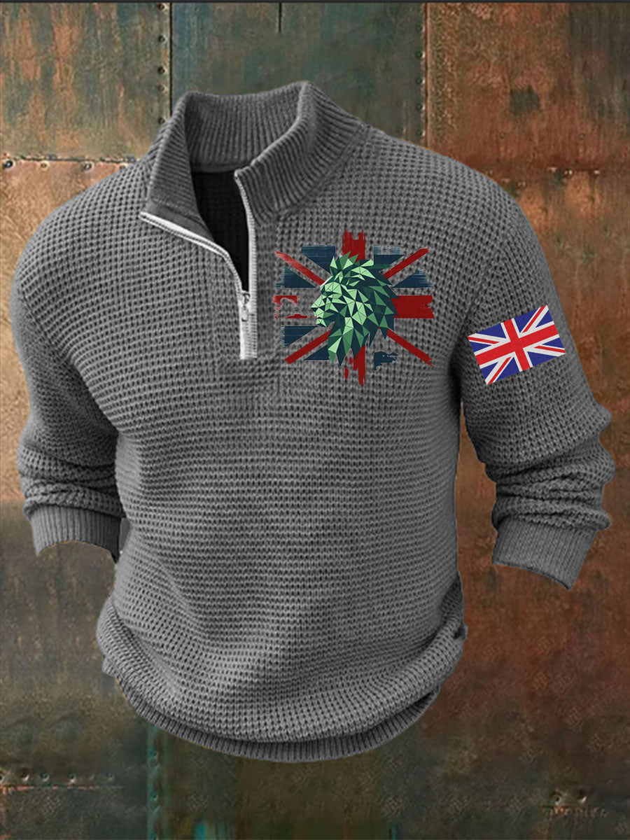 Men's Vintage England Flag Lion Printed Sweater-4