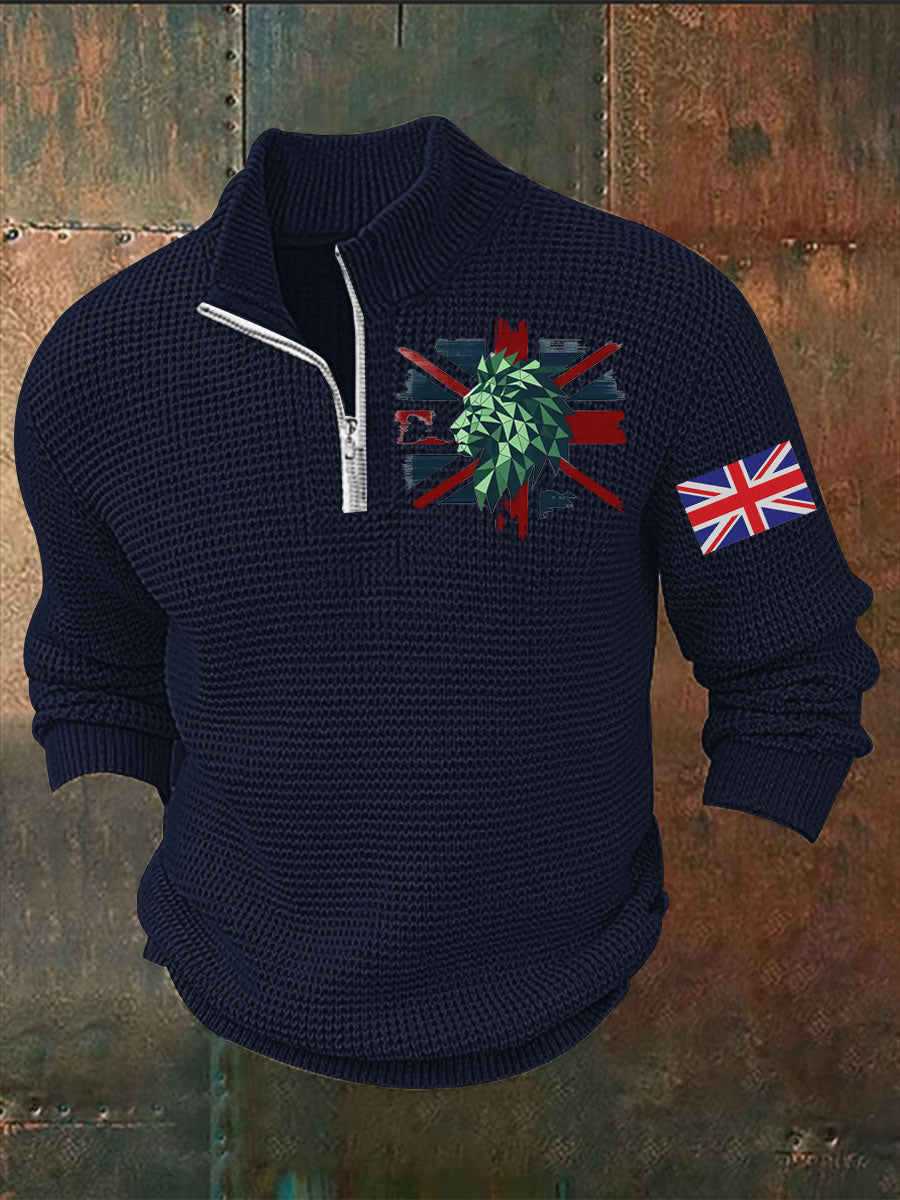 Men's Vintage England Flag Lion Printed Sweater-5