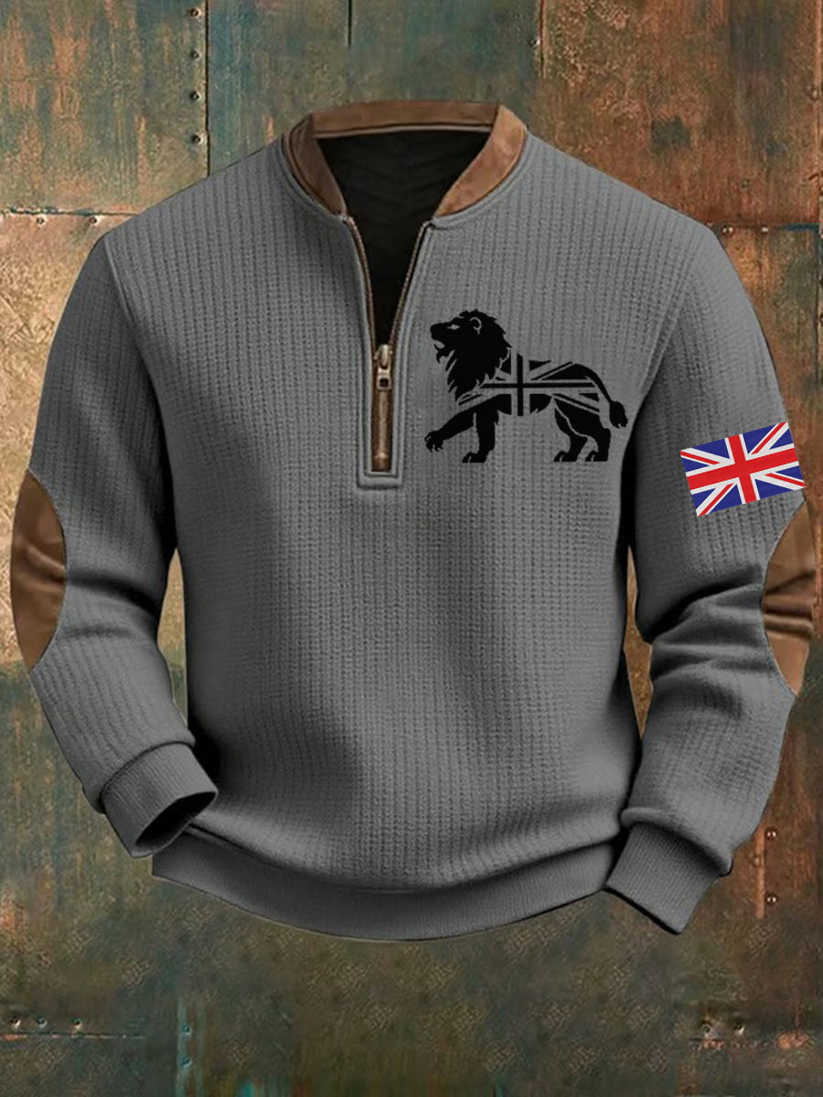 Men's Vintage England Flag Lion Printed Sweatshirt-2
