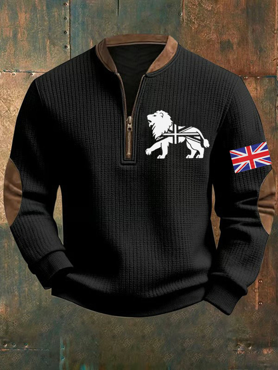 Men's Vintage England Flag Lion Printed Sweatshirt-1