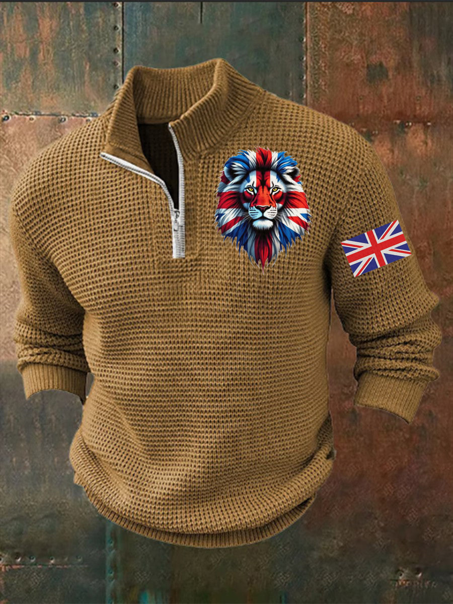 Men's Vintage England Flag Lion Printed Sweater-3