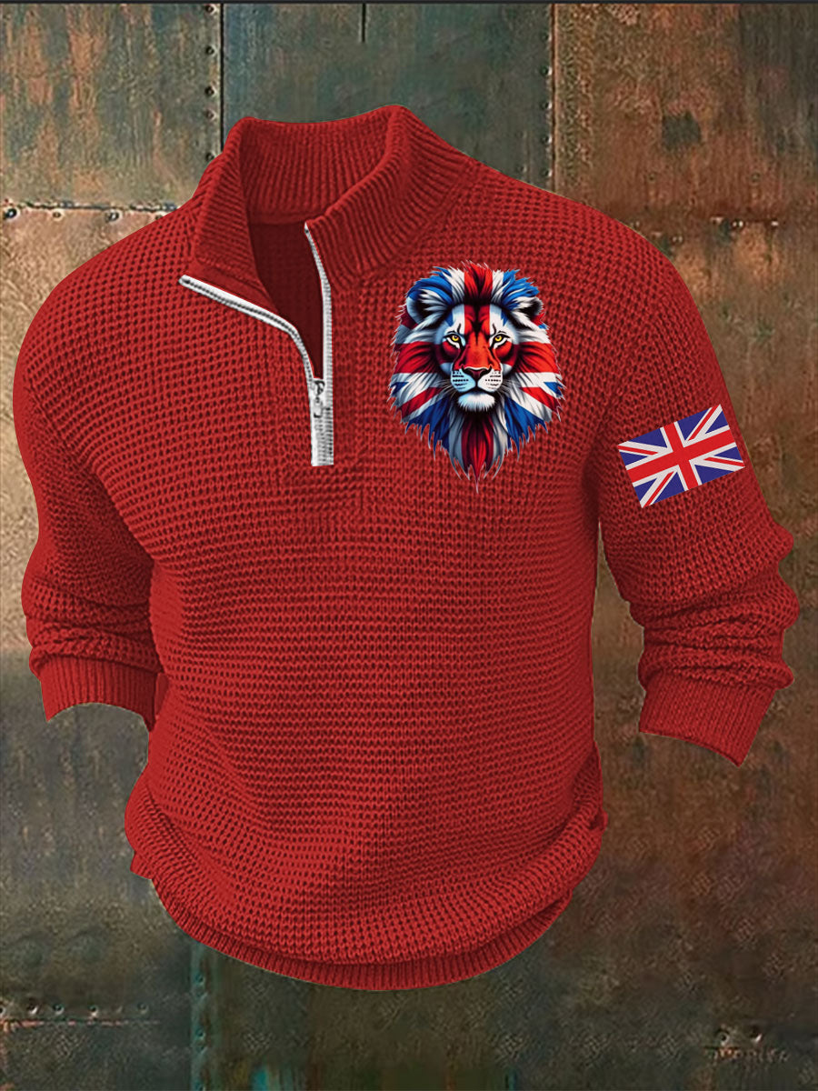 Men's Vintage England Flag Lion Printed Sweater-6
