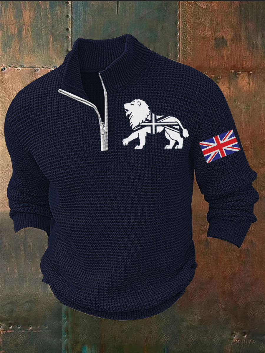 Men's Vintage England Flag Lion Printed Sweater-2