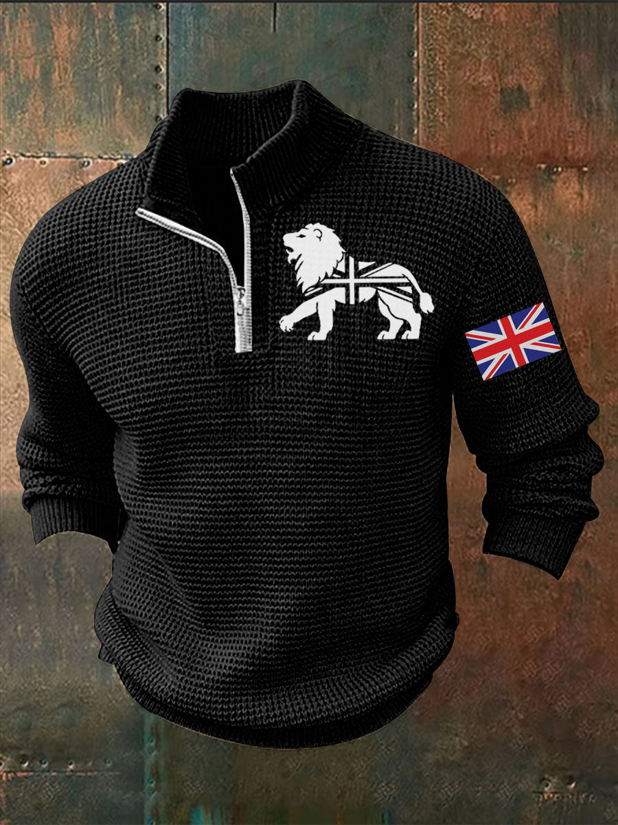 Men's Vintage England Flag Lion Printed Sweater-1
