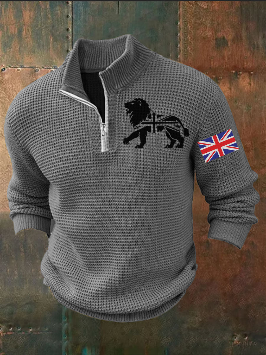 Men's Vintage England Flag Lion Printed Sweater-3
