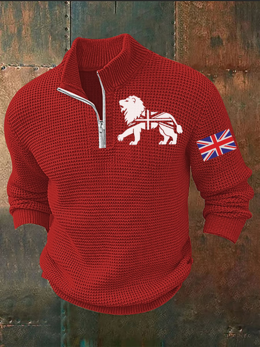 Men's Vintage England Flag Lion Printed Sweater-6