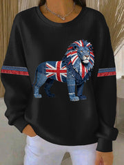 Women's British Faux Denim Print Casual Sweatshirt-1