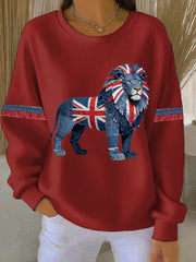 Women's British Faux Denim Print Casual Sweatshirt-2