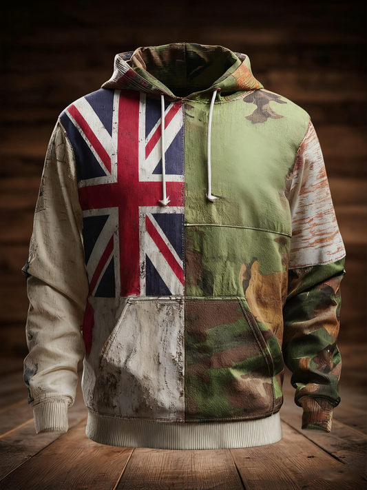 Men's  British flag and camouflage pattern Printed Oversized Drop-Shoulder Hoodie with Pockets