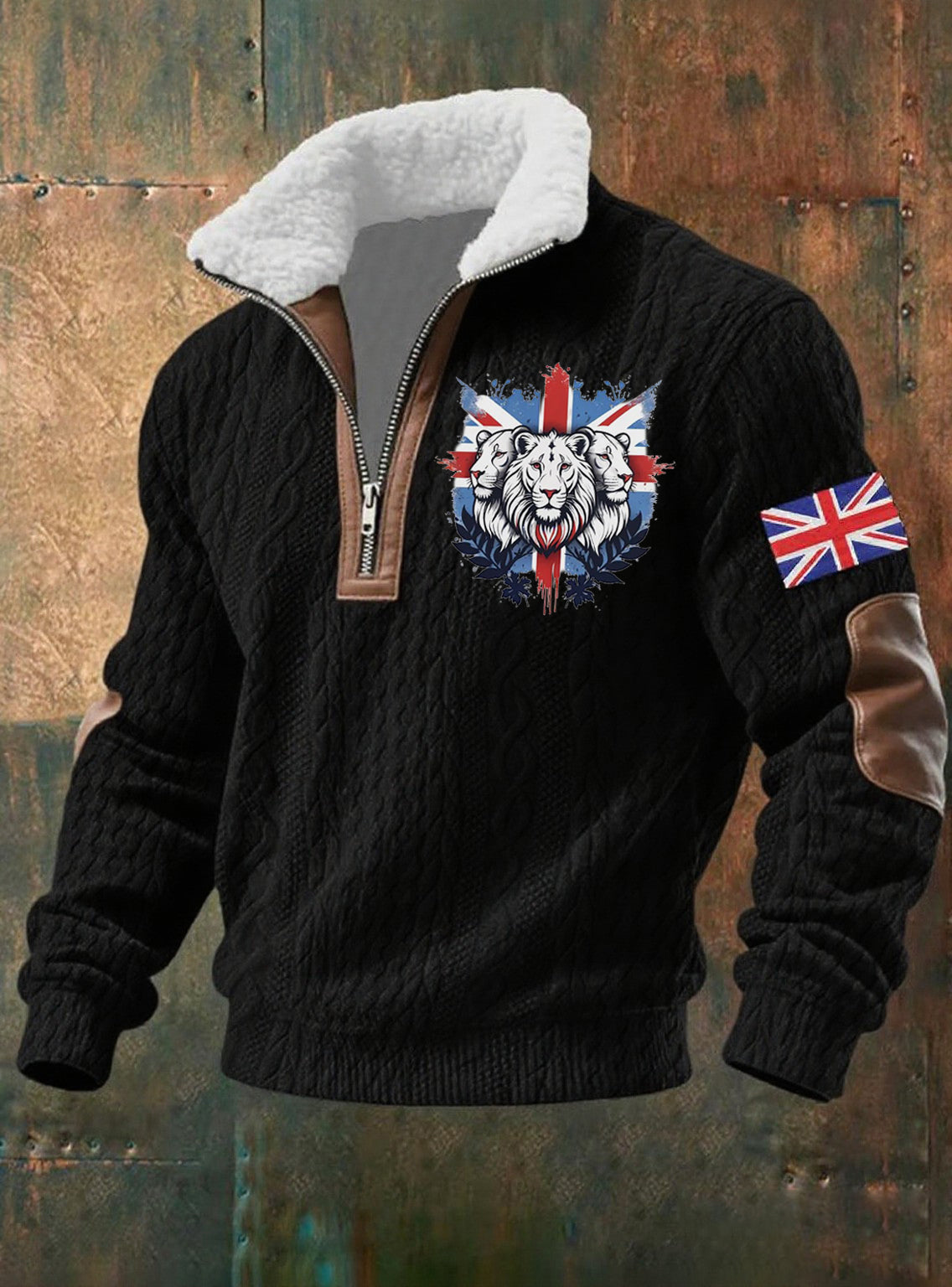 Men's Vintage England Flag Lion Printed Sweatshirt-1
