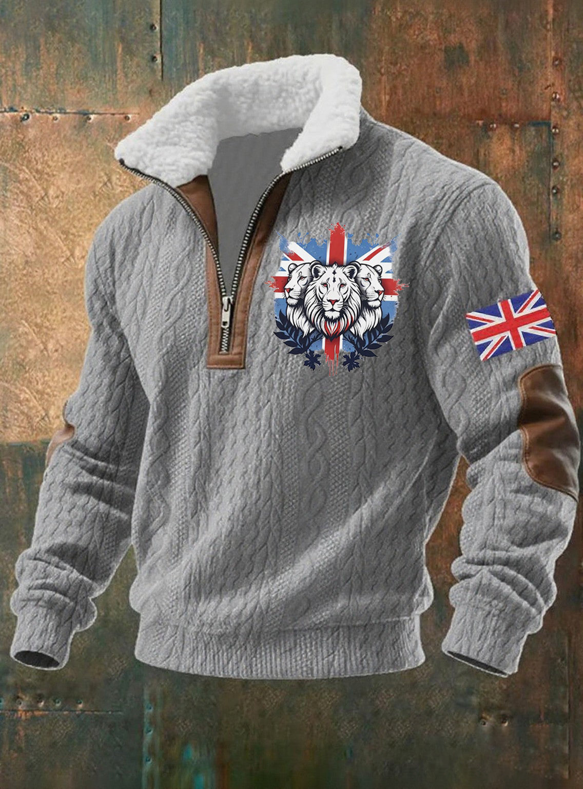 Men's Vintage England Flag Lion Printed Sweatshirt-2