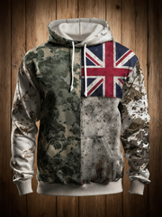 Men's  British flag and camouflage pattern Printed Oversized Drop-Shoulder Hoodie with Pockets