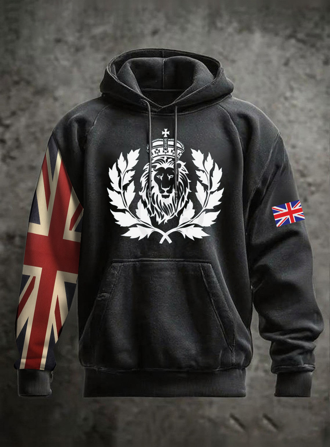 Men's Vintage England Flag Lion Printed Hoodie-1