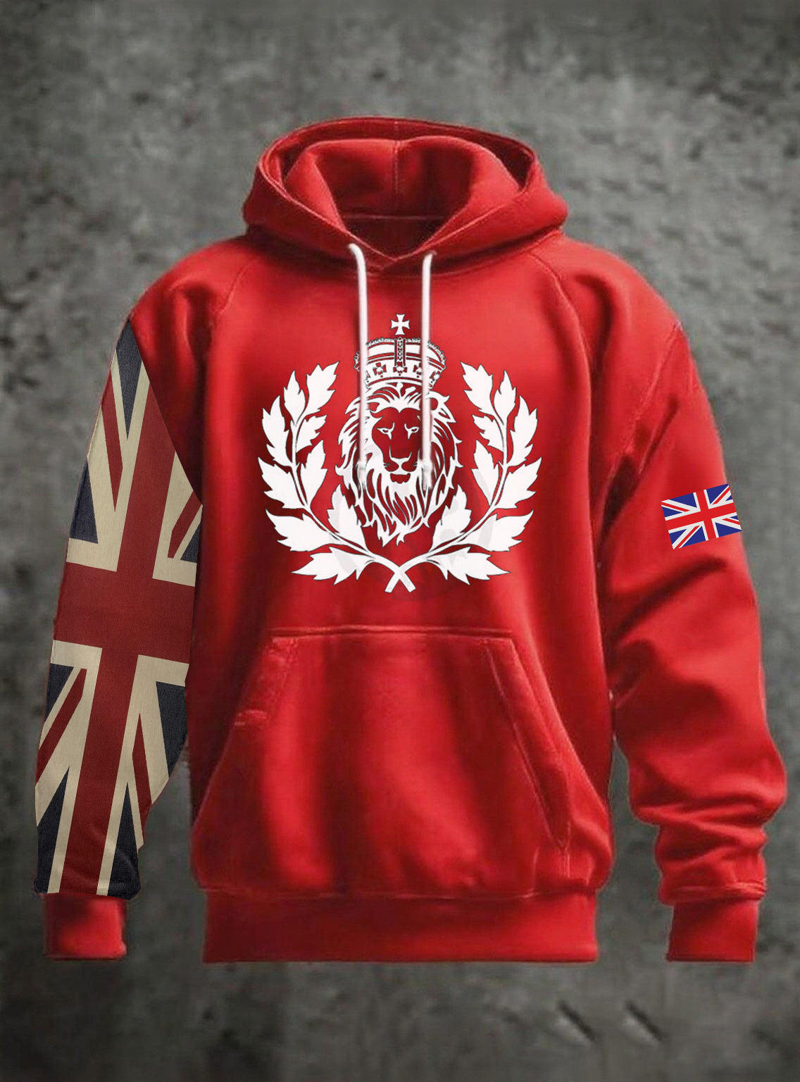Men's Vintage England Flag Lion Printed Hoodie-4