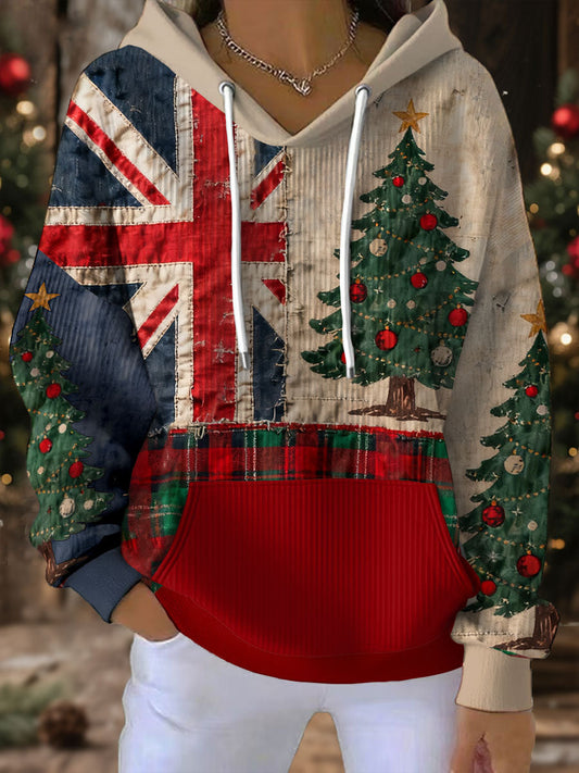 Women's UK Flag Christmas Santa Printed Hoodie
