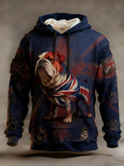 Men's Vintage England Flag Dog Printed Hoodie-1
