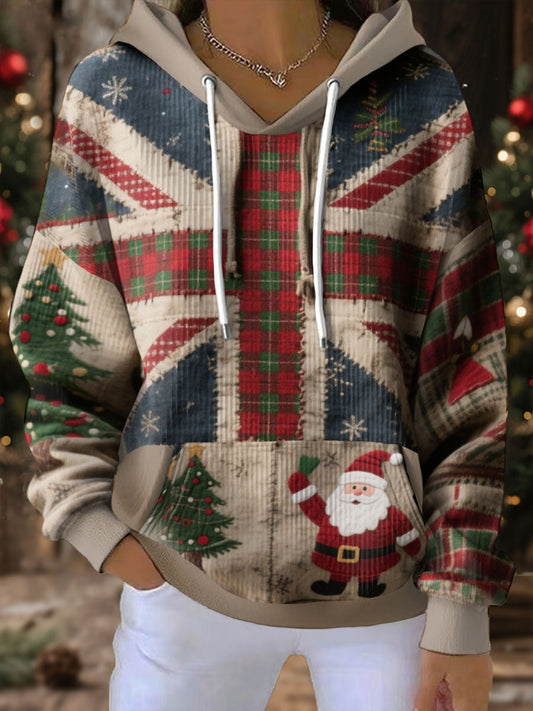 Women's UK Flag Christmas Santa Printed Hoodie