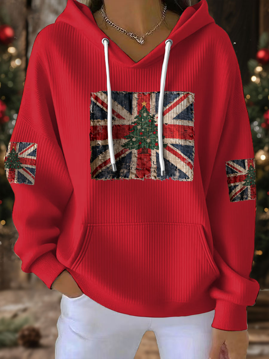 Women's UK Flag Christmas Santa Printed Sweatshirt-3