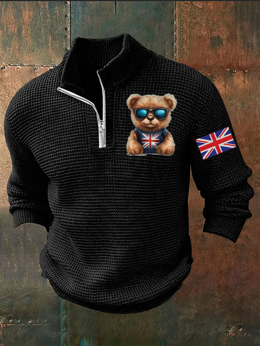 Men's Vintage England Flag Beer Printed Sweater-2