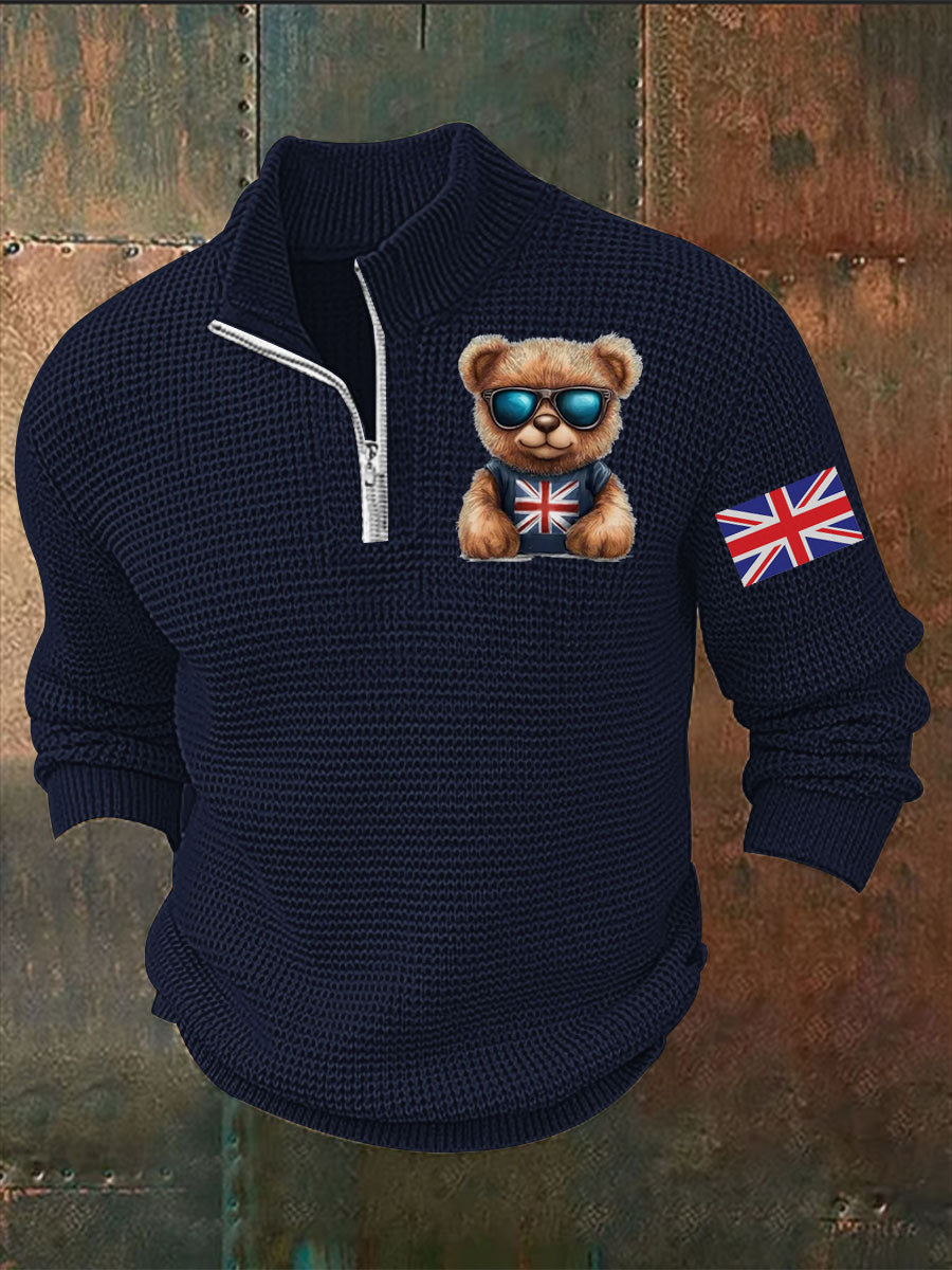 Men's Vintage England Flag Beer Printed Sweater-1