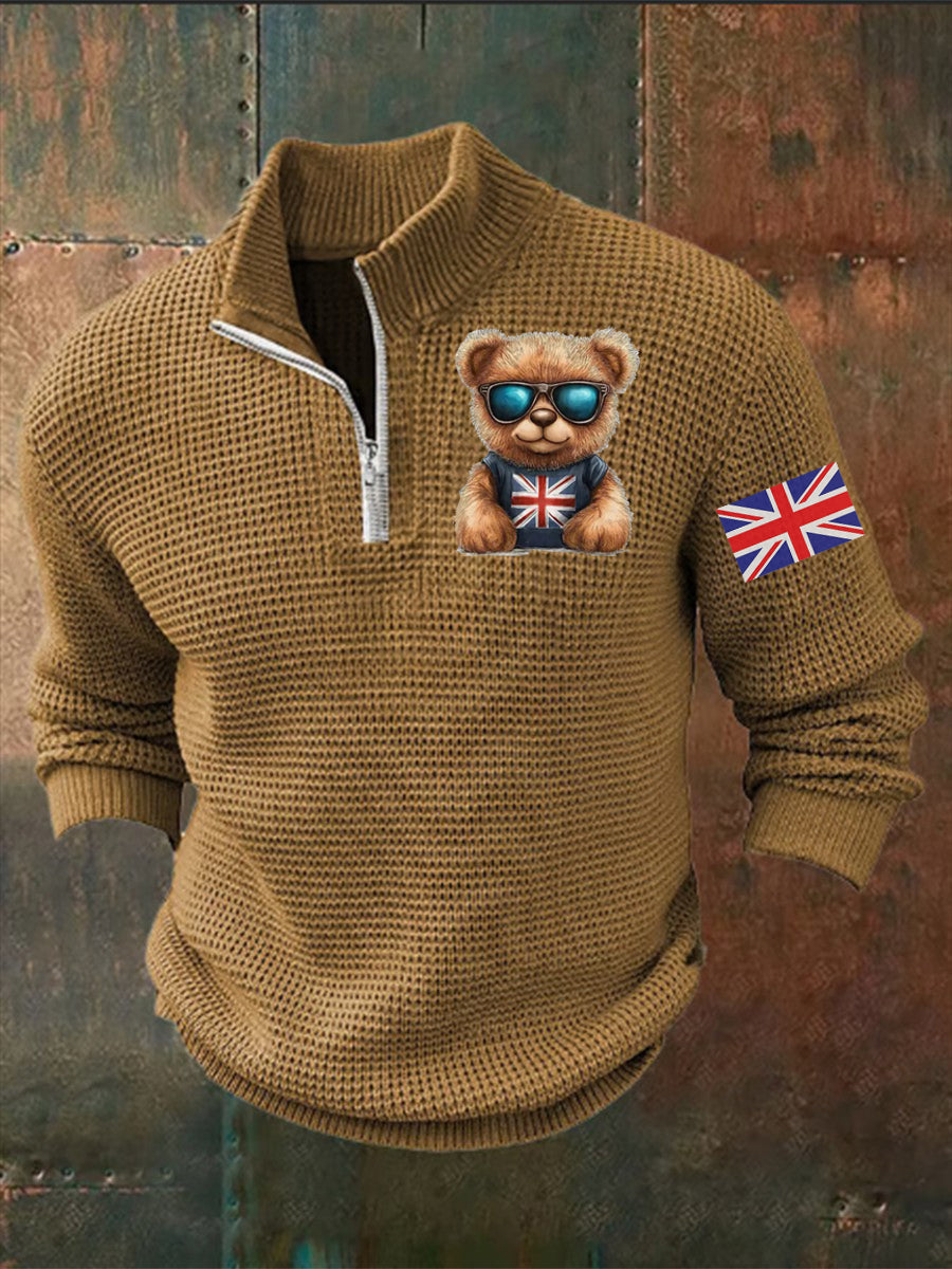 Men's Vintage England Flag Beer Printed Sweater-3