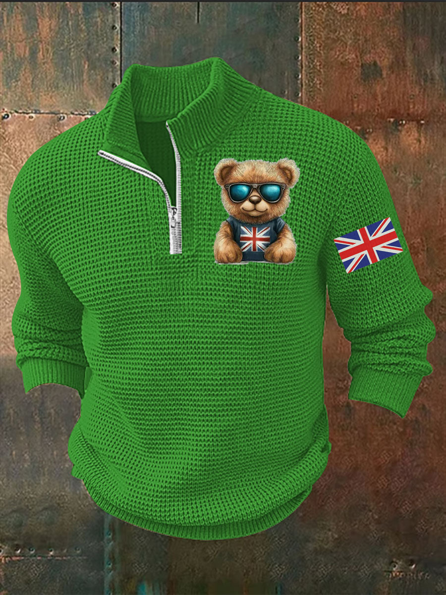 Men's Vintage England Flag Beer Printed Sweater-5