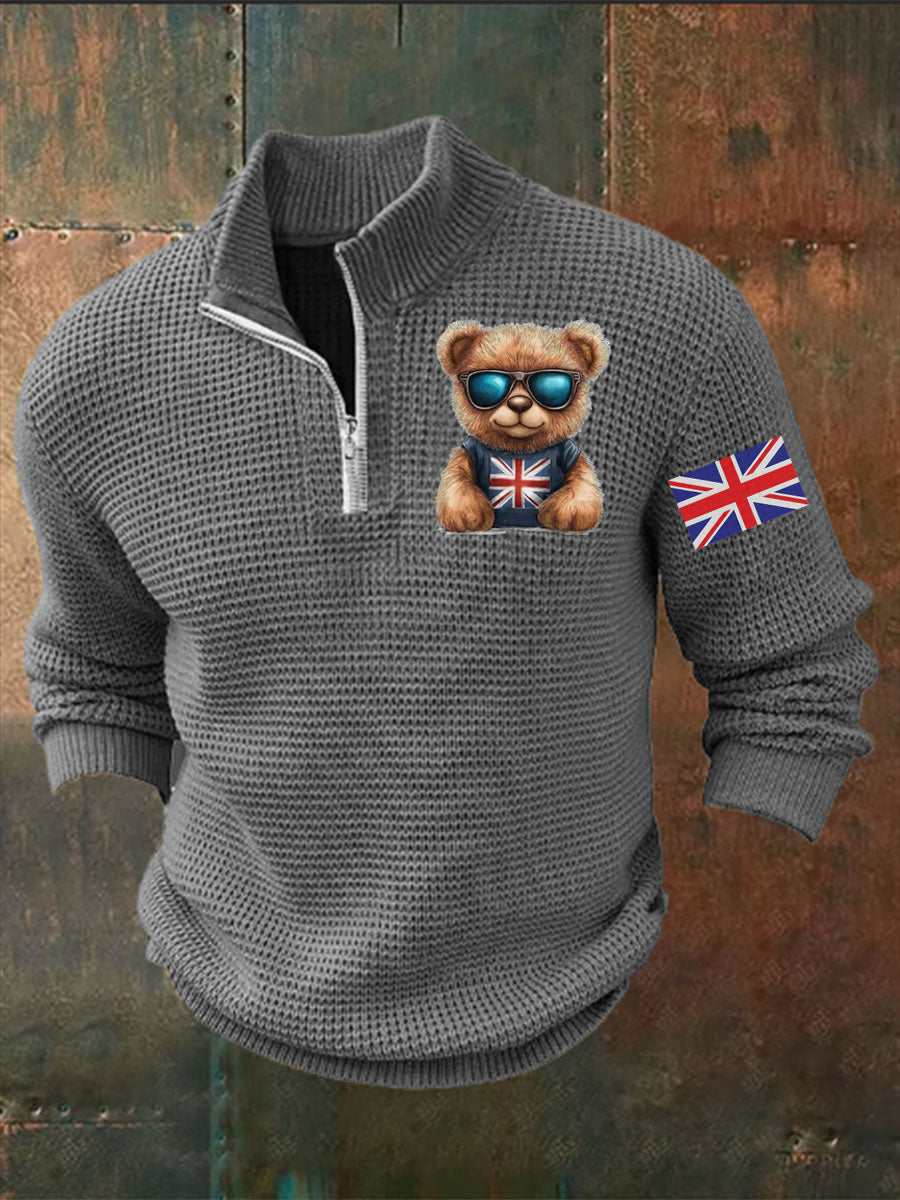 Men's Vintage England Flag Beer Printed Sweater-4