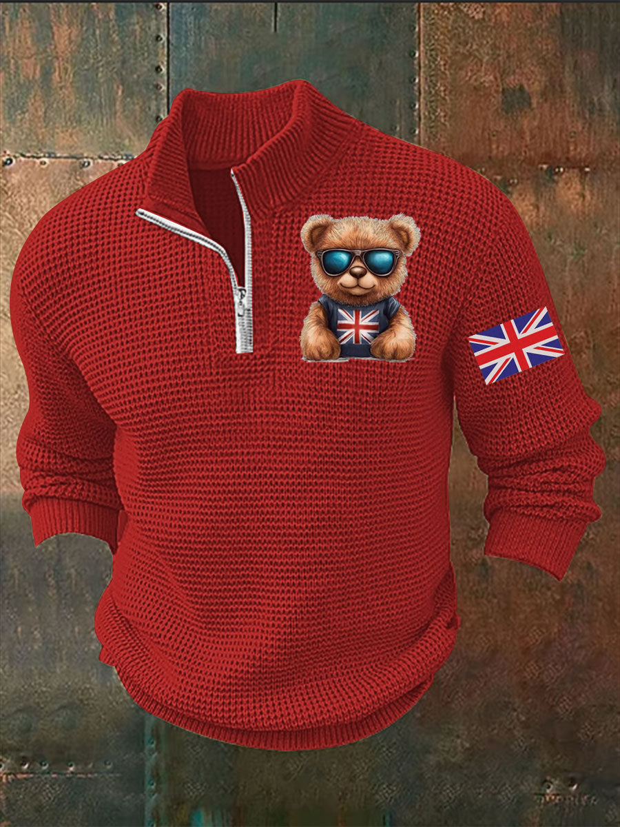 Men's Vintage England Flag Beer Printed Sweater-6