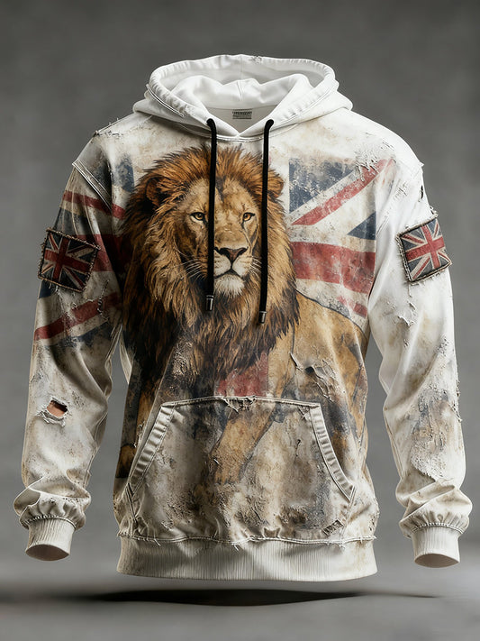 Men's Vintage England Flag Lion Printed Hoodie