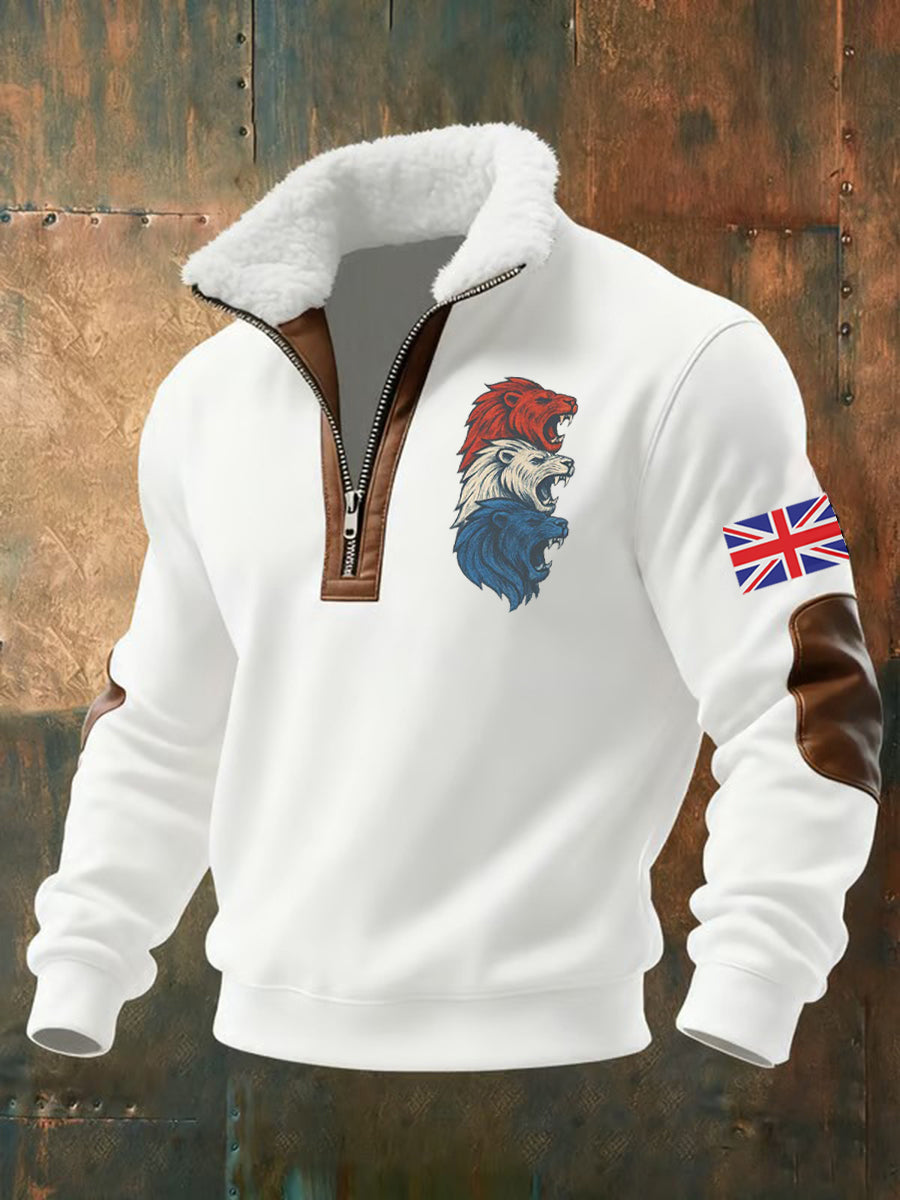 Men's Vintage England Flag Lion Printed Sweatshirt-1