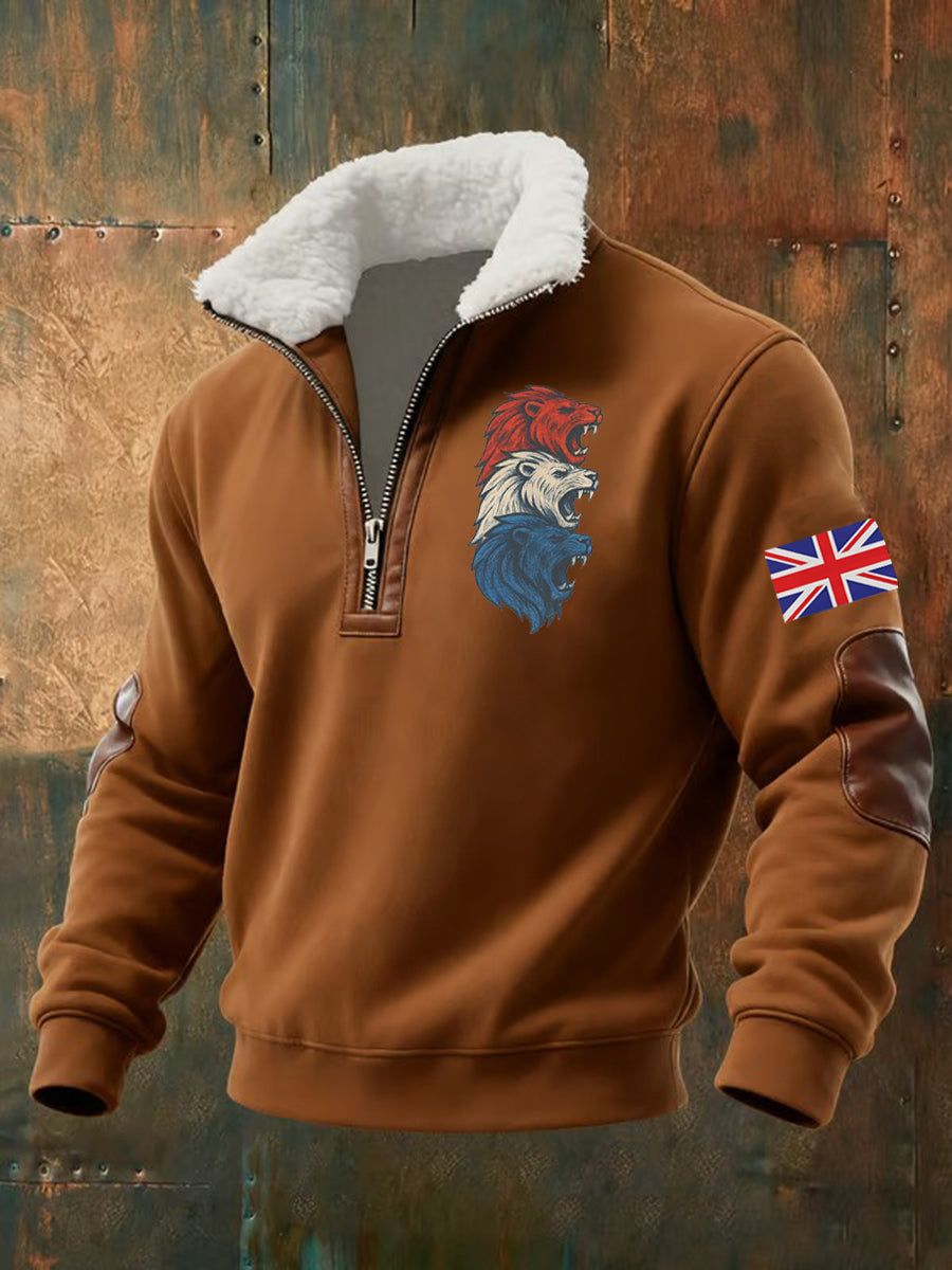 Men's Vintage England Flag Lion Printed Sweatshirt-5