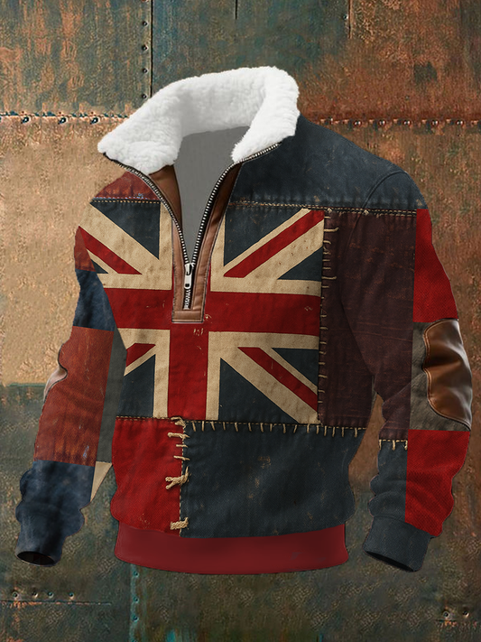 Men's Union Jack and patchwork style Printed baggy zip-up hoodie