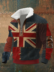 Men's Union Jack and patchwork style Printed baggy zip-up hoodie