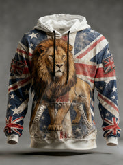 Men's Vintage England Flag Lion Printed Hoodie
