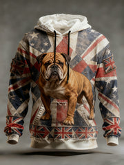 Men's Vintage England Flag Dog Printed Hoodie